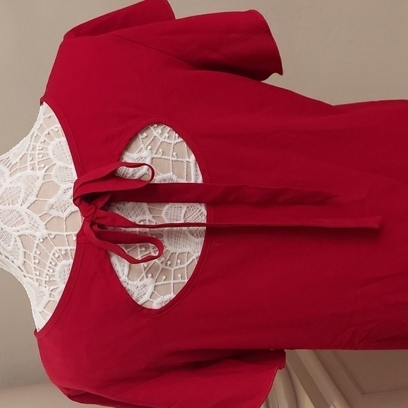 ACESHIN Red Butterfly Sleeve Tie Back Top - Picture 5 of 9